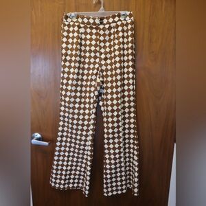 SHEIN Brown and Cream Checkered Wide Leg Pants